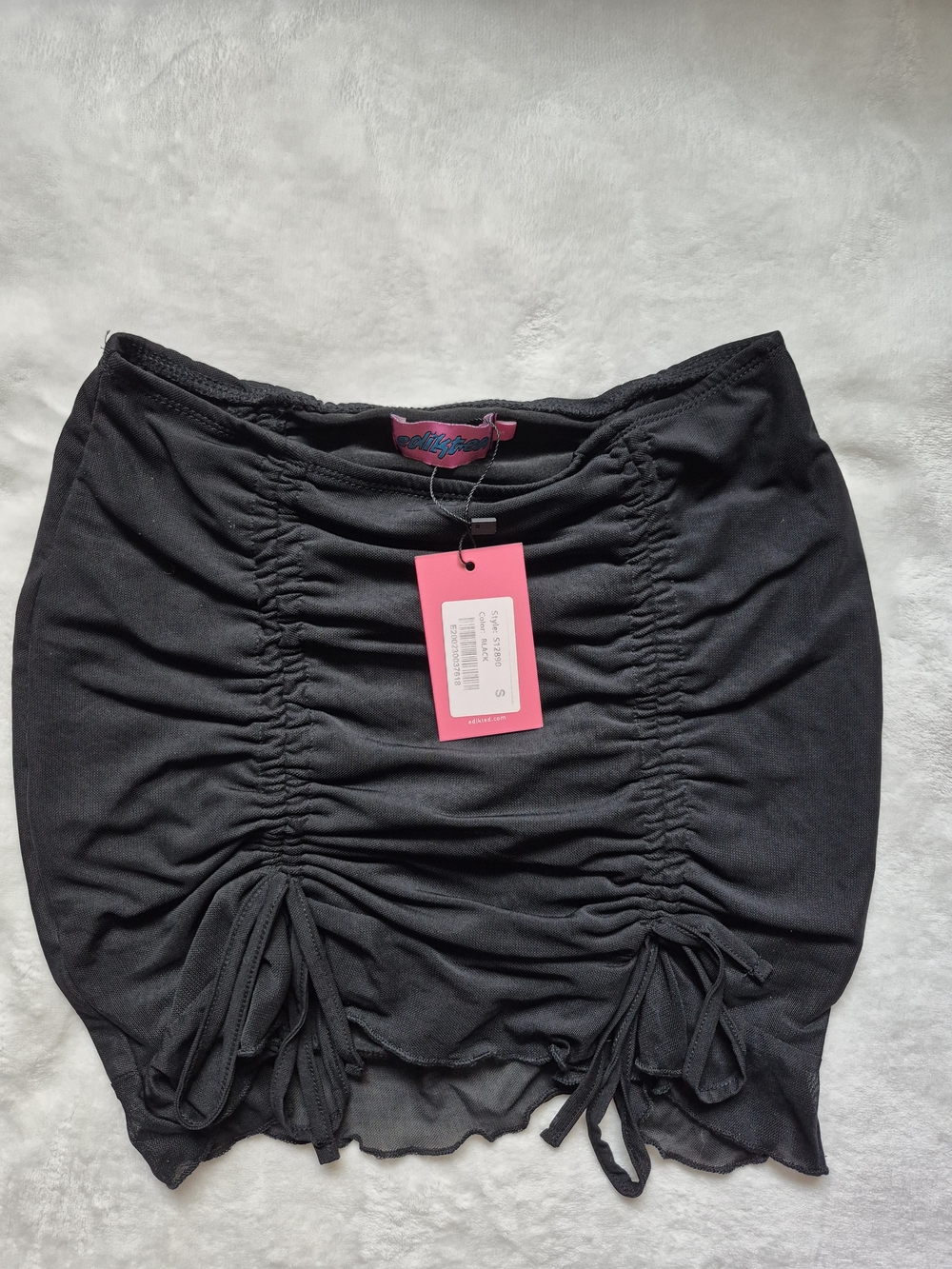 Black Ruched Drawstring Mini Skirt - Unbranded